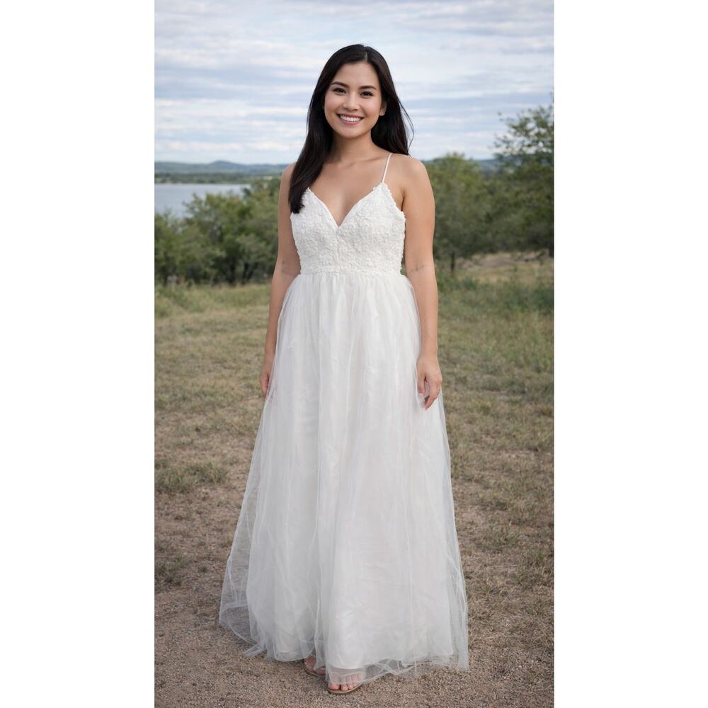 Lulus Enchanting‎ White Toule Maxi Dress Wedding Small